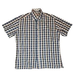 NONO Shirt Mens Large Blue White Plaid Business Casual Academia Button Up Top